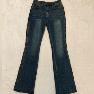True Religion Blue Straight Leg Jeans with Unique Side Details